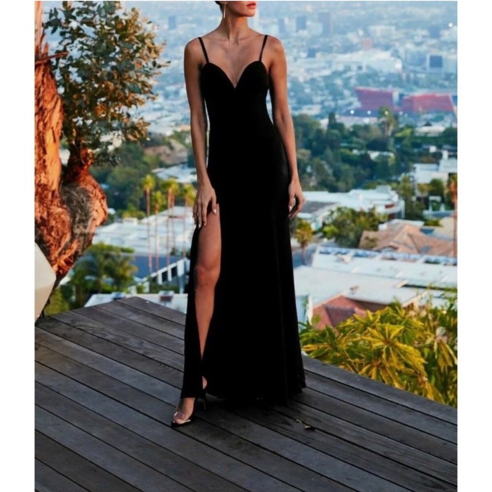 Dress the Population Alejandra Maxi Dress Size L Black NWT Witchy Sexy Event